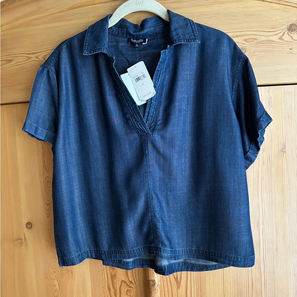 Splendid Blue V-Neck Blouse - Picture 2 of 7